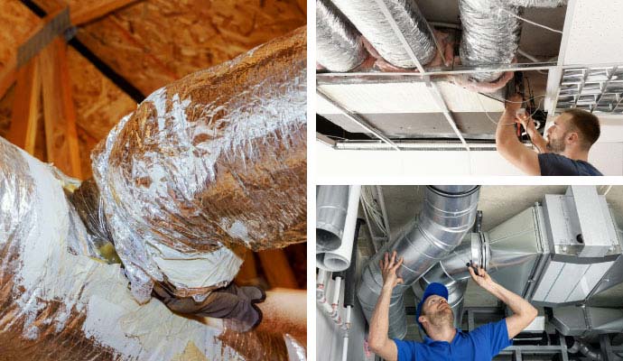 Collage of duct sealing, repair, and replacement services