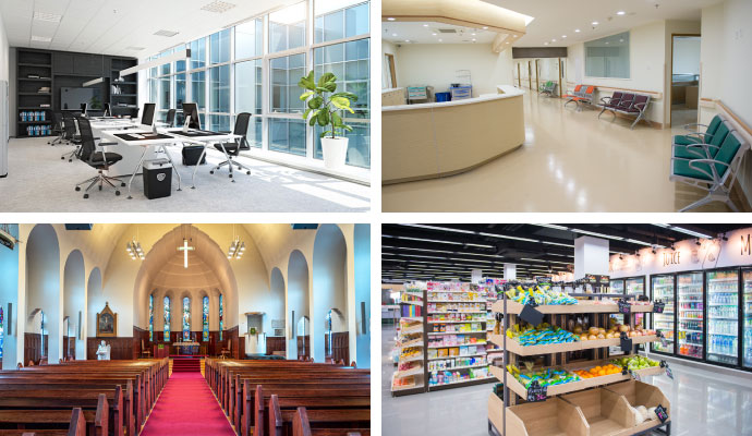 Collage of multiple clean commercial areas