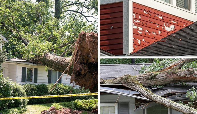Collage of wind, hail and storm damaged property