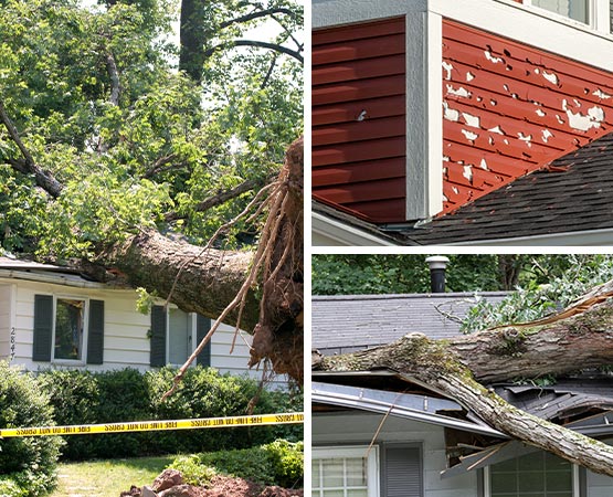 Collage of wind, hail and storm damaged property