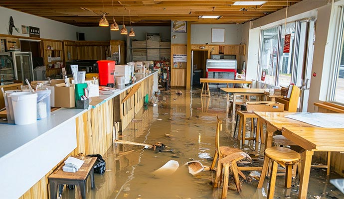 Flooded restaurant Flooded restaurant
