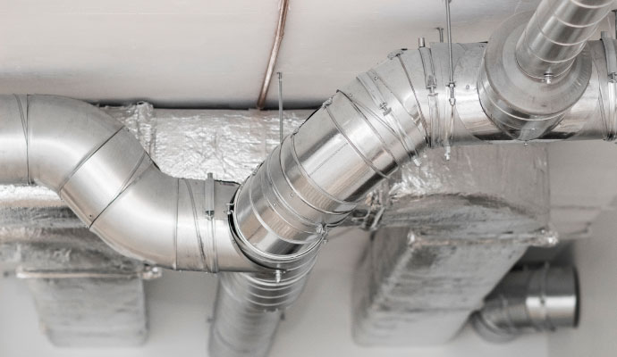Galvanized metal air ductwork and ventilation pipes