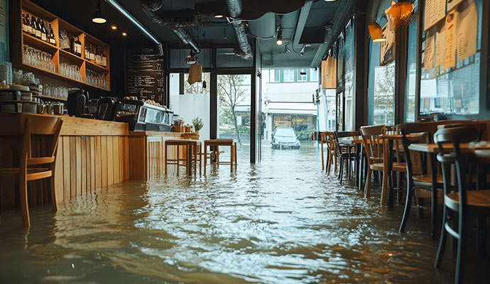 Restaurant flooded with water