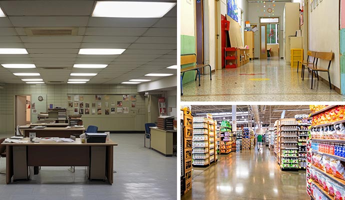 Collage of different commercial interiors
