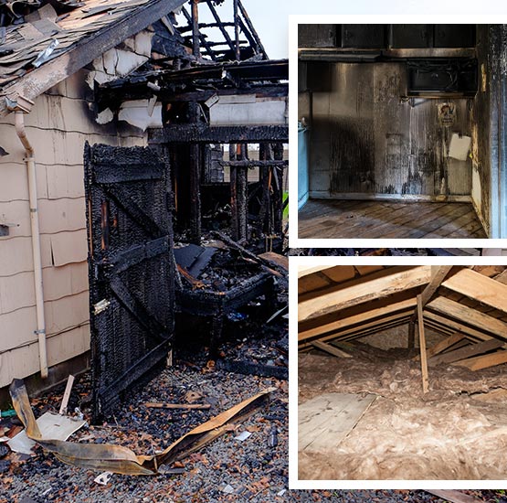 Collage of different types of fire damage