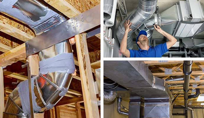 Collage of duct sealing, repair, and replacement