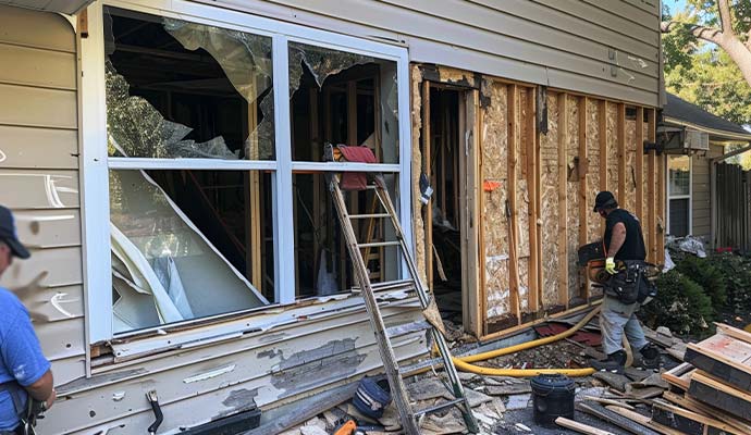 Two experts cleaning damaged house Two experts cleaning damaged house
