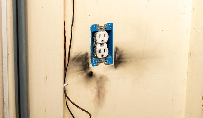 Fire damaged electrical outlet