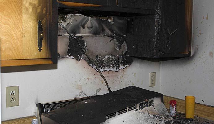 Fire damaged kitchen