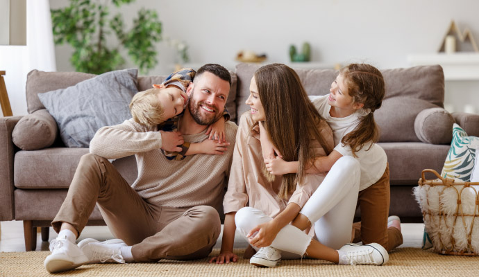 Happy family in living room