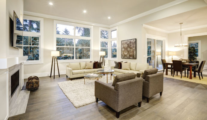 Large living room with hardwood floors