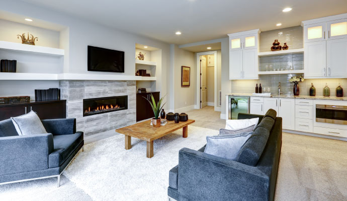 Modern basement renovation living space