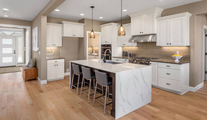 Modern kitchen with white cabinets
