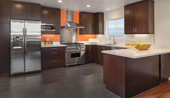 Modern kitchen with wood cabinets