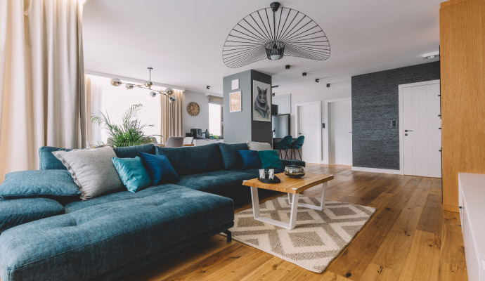 Modern living room with hardwood floors