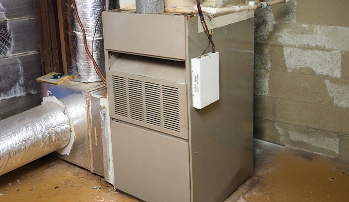 Residential furnace unit in basement
