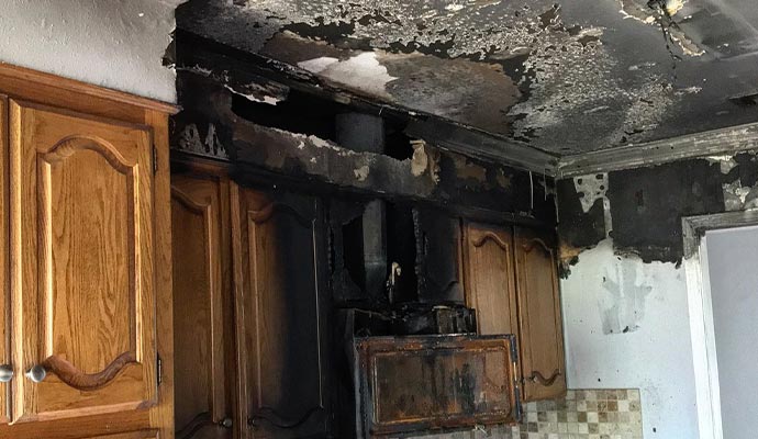 Fire damaged kitchen