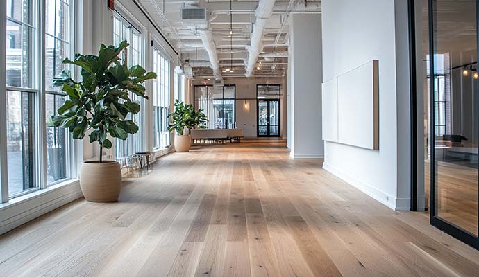 Modern office interior with wooden floor