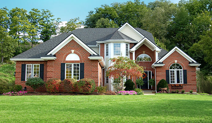 Red brick suburban house exterior