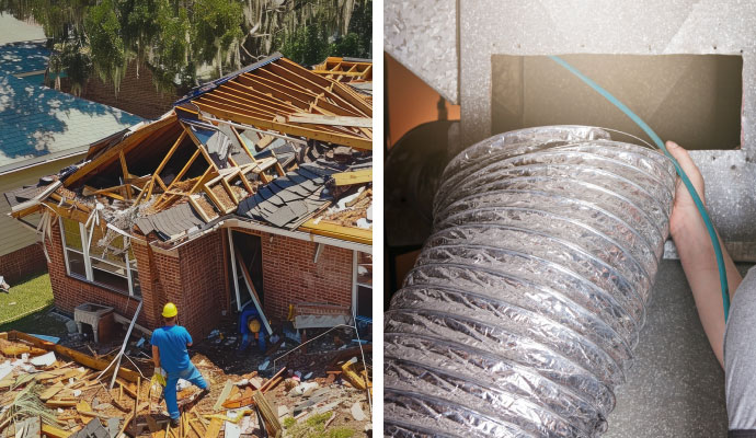 Collage of storm damage restoration and hvac services