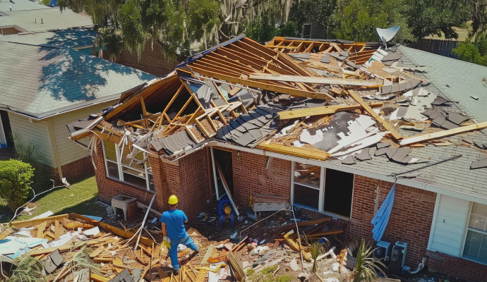 Two experts providing disaster damage restoration service