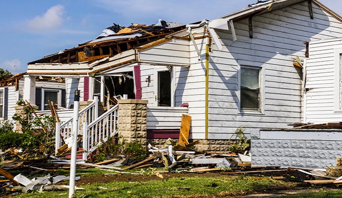 Storm damaged house