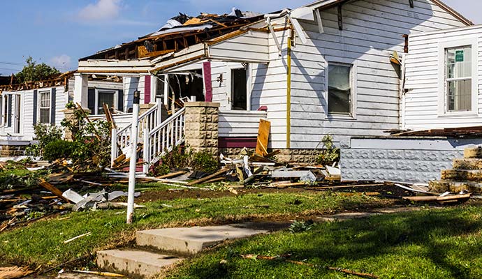 Storm damaged house