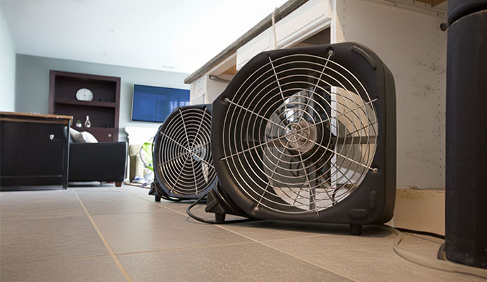 Water damage restoration for stone floor