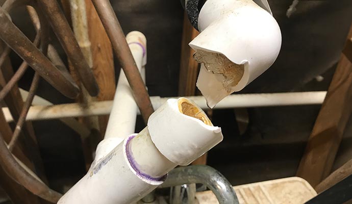 A broken pvc water pipe