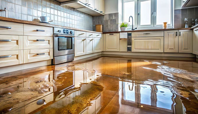 Kitchen floor damaged by water