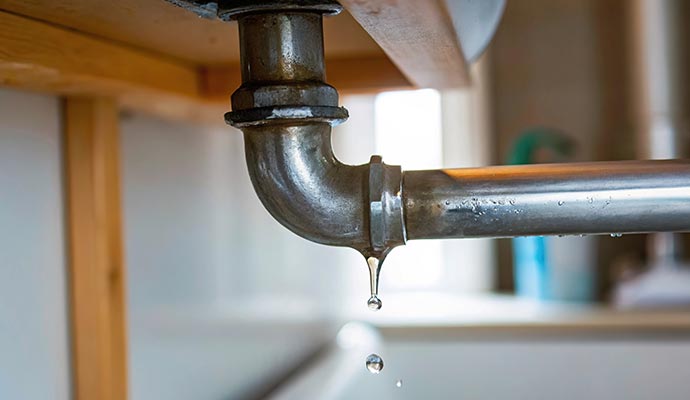 Water leaking from metal basin pipe